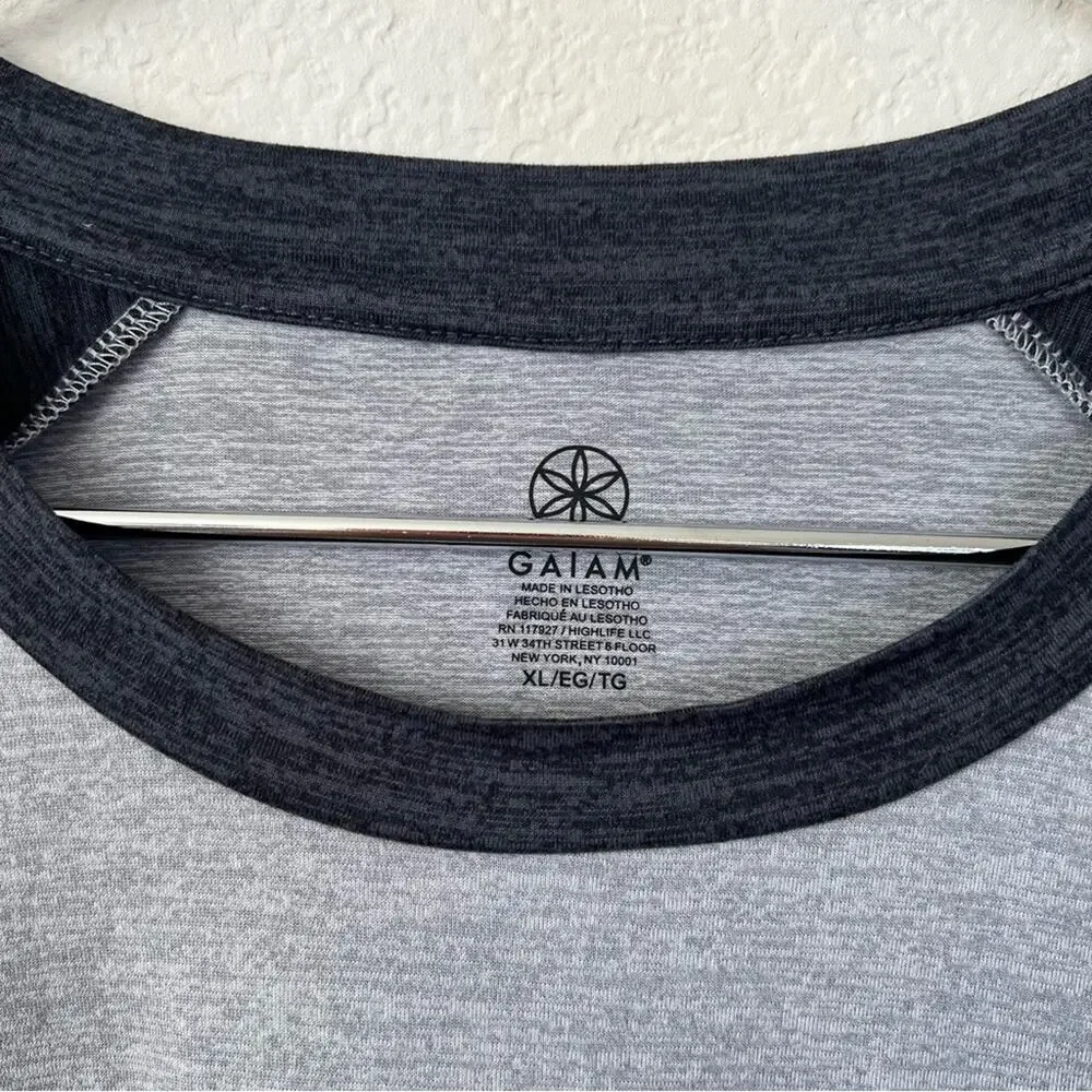 Gaiam raglan baseball tee T-shirt top light dark heather gray long sleeve